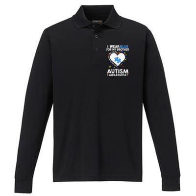 Heart I Wear Blue For My Brother Autism Awareness Month Cute Gift Performance Long Sleeve Polo