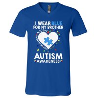 Heart I Wear Blue For My Brother Autism Awareness Month Cute Gift V-Neck T-Shirt