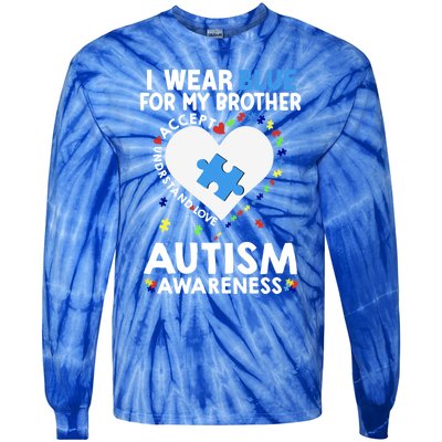 Heart I Wear Blue For My Brother Autism Awareness Month Cute Gift Tie-Dye Long Sleeve Shirt