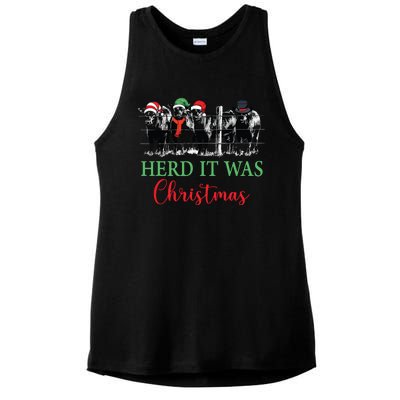 Herd It Was Christmas Cute Christmas Cow Heifer Lover Farmer Ladies PosiCharge Tri-Blend Wicking Tank