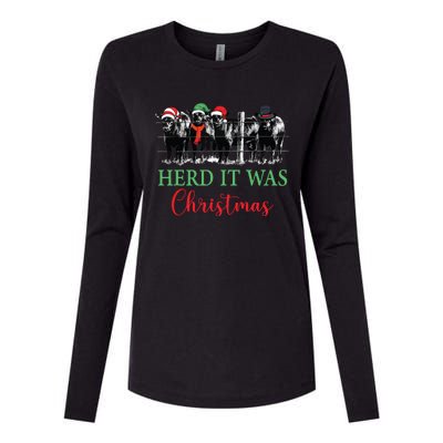 Herd It Was Christmas Cute Christmas Cow Heifer Lover Farmer Womens Cotton Relaxed Long Sleeve T-Shirt