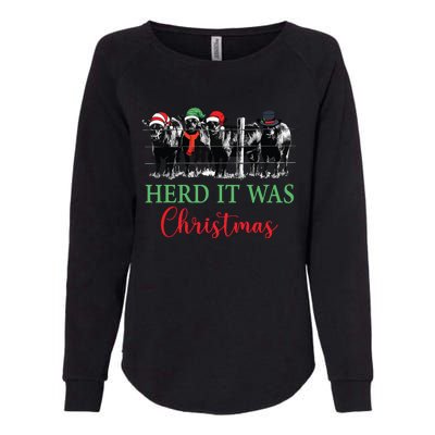 Herd It Was Christmas Cute Christmas Cow Heifer Lover Farmer Womens California Wash Sweatshirt