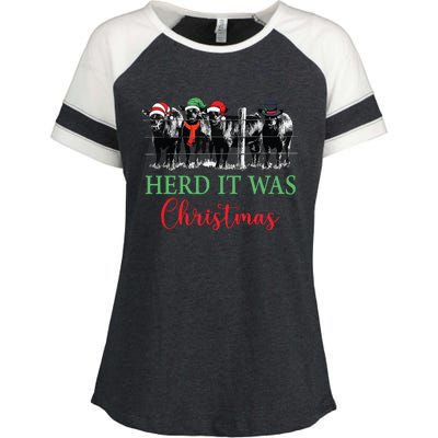 Herd It Was Christmas Cute Christmas Cow Heifer Lover Farmer Enza Ladies Jersey Colorblock Tee