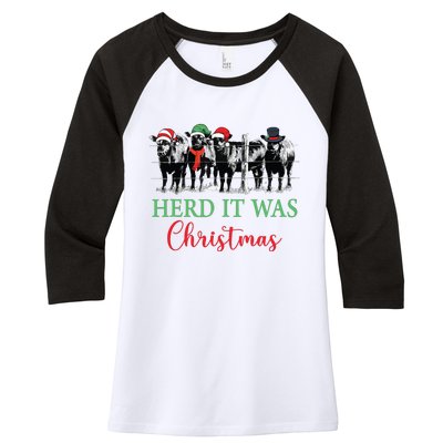 Herd It Was Christmas Cute Christmas Cow Heifer Lover Farmer Women's Tri-Blend 3/4-Sleeve Raglan Shirt