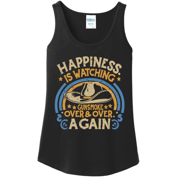 Happiness Is Watching Gunsmoke Over And Over Again Funny  Ladies Essential Tank