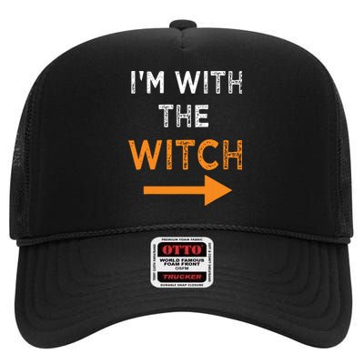 Halloween I'm With The Witch Funny Halloween High Crown Mesh Back Trucker Hat