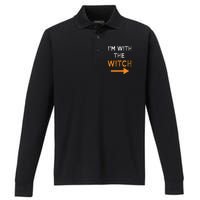 Halloween I'm With The Witch Funny Halloween Performance Long Sleeve Polo