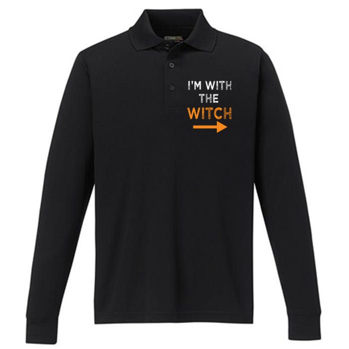 Halloween I'm With The Witch Funny Halloween Performance Long Sleeve Polo