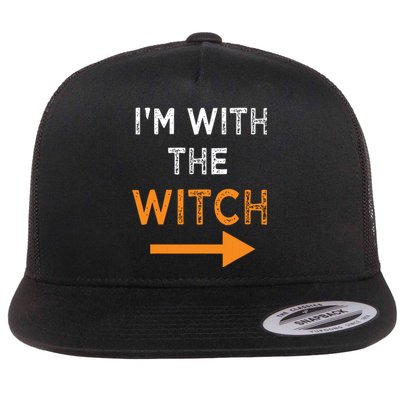 Halloween I'm With The Witch Funny Halloween Flat Bill Trucker Hat