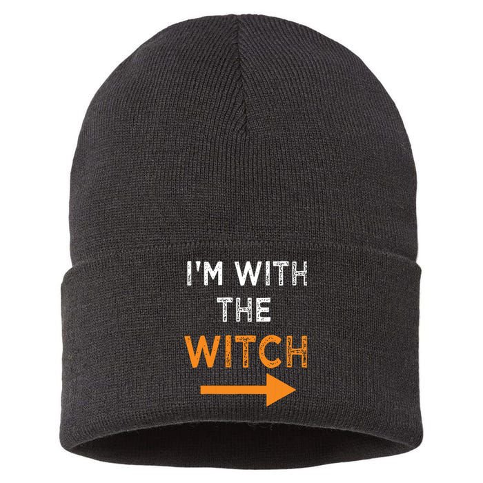 Halloween I'm With The Witch Funny Halloween Sustainable Knit Beanie