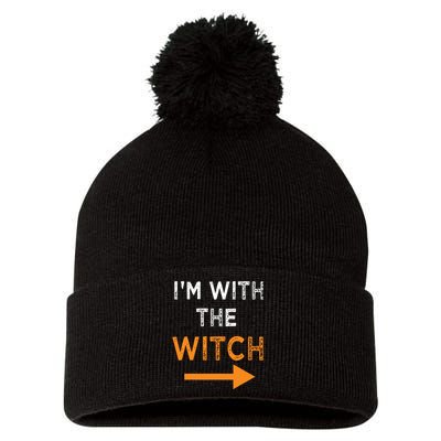 Halloween I'm With The Witch Funny Halloween Pom Pom 12in Knit Beanie