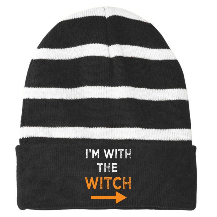 Halloween I'm With The Witch Funny Halloween Striped Beanie with Solid Band