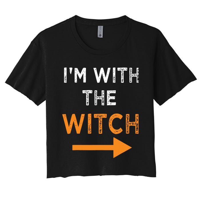 Halloween I'm With The Witch Funny Halloween Women's Crop Top Tee