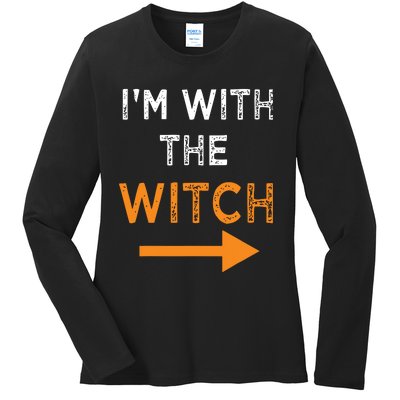 Halloween I'm With The Witch Funny Halloween Ladies Long Sleeve Shirt