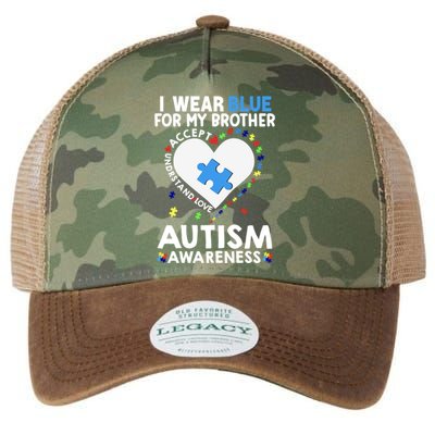 Heart I Wear Blue For My Brother Autism Awareness Month Gift Legacy Tie Dye Trucker Hat