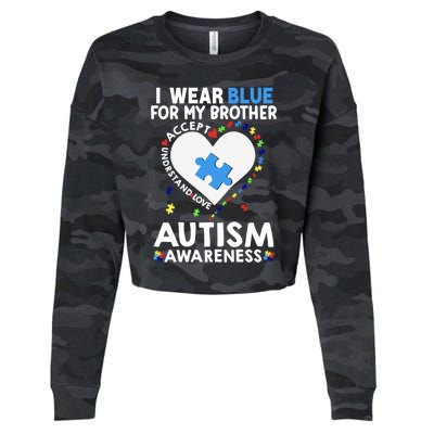 Heart I Wear Blue For My Brother Autism Awareness Month Gift Cropped Pullover Crew