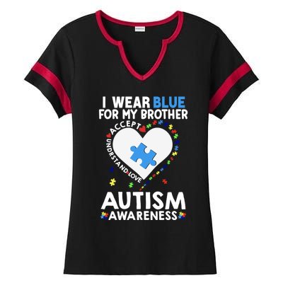 Heart I Wear Blue For My Brother Autism Awareness Month Gift Ladies Halftime Notch Neck Tee