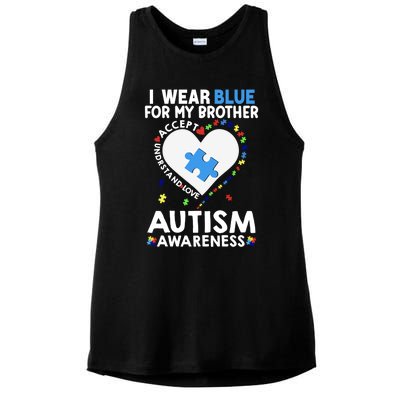 Heart I Wear Blue For My Brother Autism Awareness Month Gift Ladies PosiCharge Tri-Blend Wicking Tank