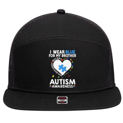 Heart I Wear Blue For My Brother Autism Awareness Month Gift 7 Panel Mesh Trucker Snapback Hat