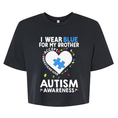 Heart I Wear Blue For My Brother Autism Awareness Month Gift Bella+Canvas Jersey Crop Tee