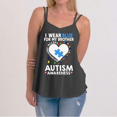 Heart I Wear Blue For My Brother Autism Awareness Month Gift Women's Strappy Tank