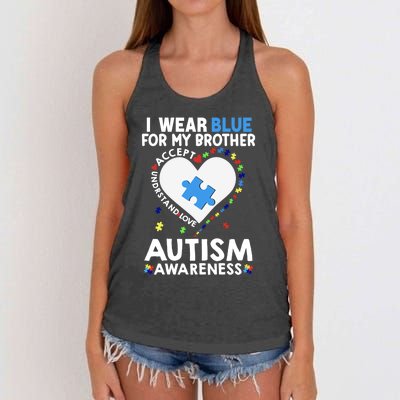 Heart I Wear Blue For My Brother Autism Awareness Month Gift Women's Knotted Racerback Tank