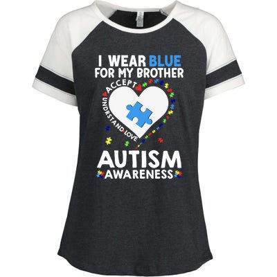 Heart I Wear Blue For My Brother Autism Awareness Month Gift Enza Ladies Jersey Colorblock Tee