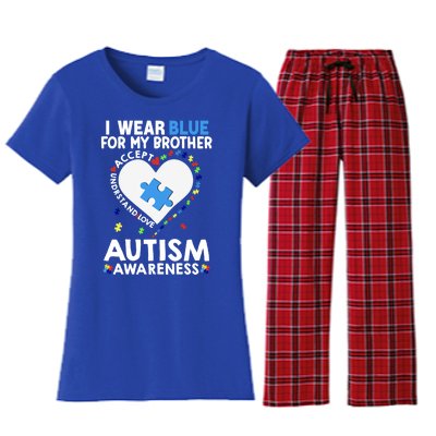 Heart I Wear Blue For My Brother Autism Awareness Month Gift Women's Flannel Pajama Set