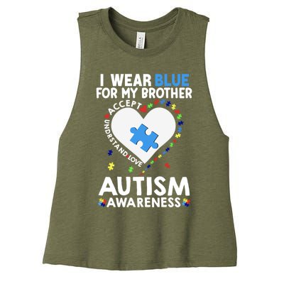 Heart I Wear Blue For My Brother Autism Awareness Month Gift Women's Racerback Cropped Tank