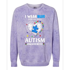 Heart I Wear Blue For My Son Autism Awareness Month Colorblast Crewneck Sweatshirt