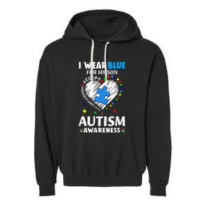 Heart I Wear Blue For My Son Autism Awareness Month Garment-Dyed Fleece Hoodie