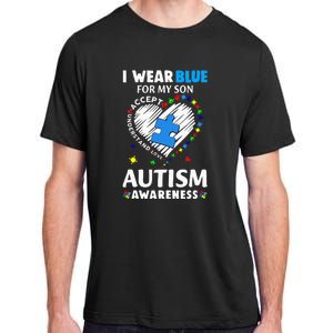 Heart I Wear Blue For My Son Autism Awareness Month Adult ChromaSoft Performance T-Shirt