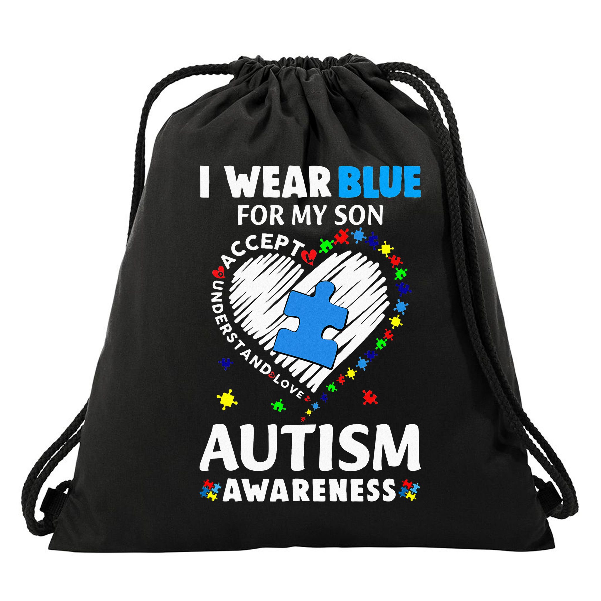 Heart I Wear Blue For My Son Autism Awareness Month Drawstring Bag