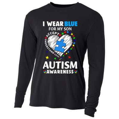 Heart I Wear Blue For My Son Autism Awareness Month Cooling Performance Long Sleeve Crew