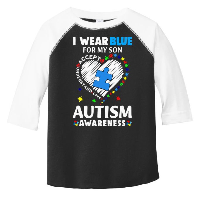 Heart I Wear Blue For My Son Autism Awareness Month Toddler Fine Jersey T-Shirt