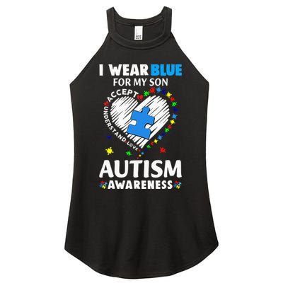 Heart I Wear Blue For My Son Autism Awareness Month Women's Perfect Tri Rocker Tank