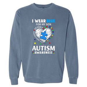 Heart I Wear Blue For My Son Autism Awareness Month Garment-Dyed Sweatshirt