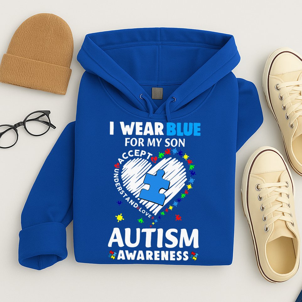 Heart I Wear Blue For My Son Autism Awareness Month Hoodie
