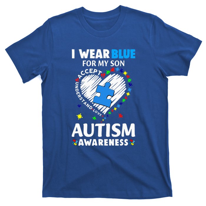 Heart I Wear Blue For My Son Autism Awareness Month T-Shirt