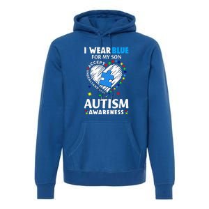 Heart I Wear Blue For My Son Autism Awareness Month Premium Hoodie