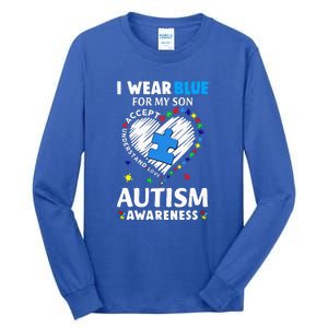 Heart I Wear Blue For My Son Autism Awareness Month Tall Long Sleeve T-Shirt