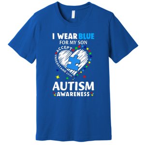 Heart I Wear Blue For My Son Autism Awareness Month Premium T-Shirt