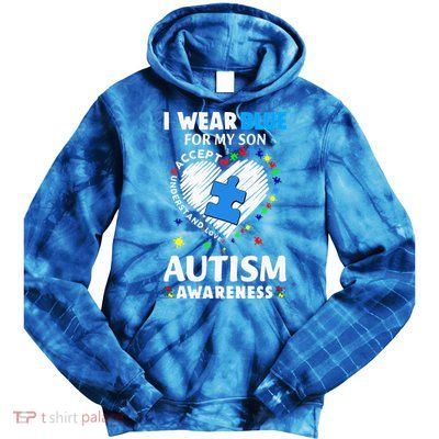 Heart I Wear Blue For My Son Autism Awareness Month Tie Dye Hoodie