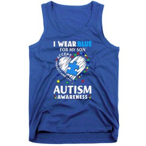 Heart I Wear Blue For My Son Autism Awareness Month Tank Top