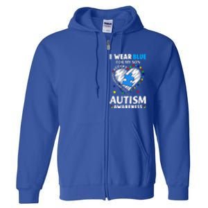 Heart I Wear Blue For My Son Autism Awareness Month Full Zip Hoodie