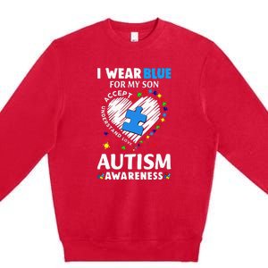 Heart I Wear Blue For My Son Autism Awareness Month Premium Crewneck Sweatshirt