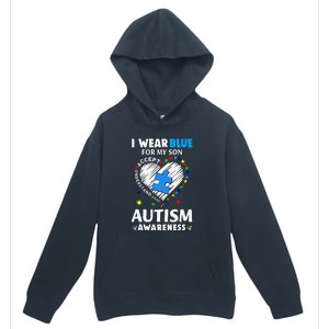 Heart I Wear Blue For My Son Autism Awareness Month Urban Pullover Hoodie