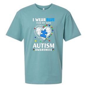 Heart I Wear Blue For My Son Autism Awareness Month Sueded Cloud Jersey T-Shirt