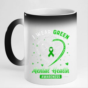 Heart I Wear Green For Mental Health Awareness Month 11oz Black Color Changing Mug