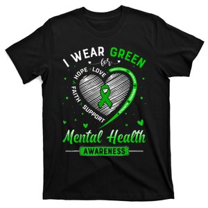 Heart I Wear Green For Mental Health Awareness Month T-Shirt